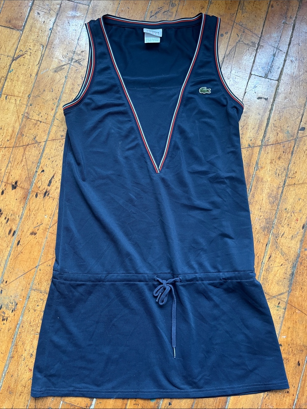 Lacoste Navy Sleeveless V-Neck One-Piece with Red & White Trim